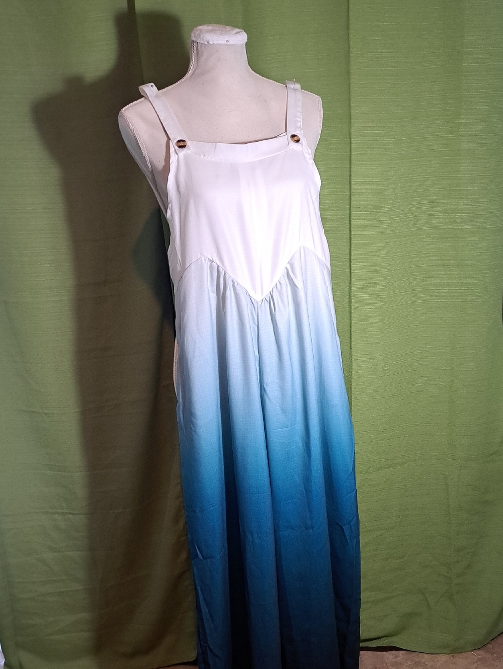 Source Unknown White to Blue Ombre Maxi Dress with Adjustable Straps